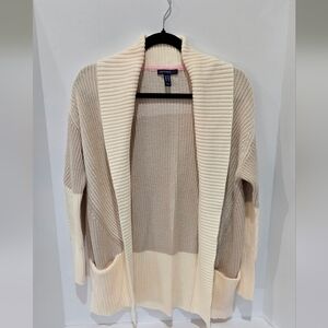 Isaac Mizrahi Live! True Denim Shawl Collar Cardigan Sweater - Cream/Taupe- XXS